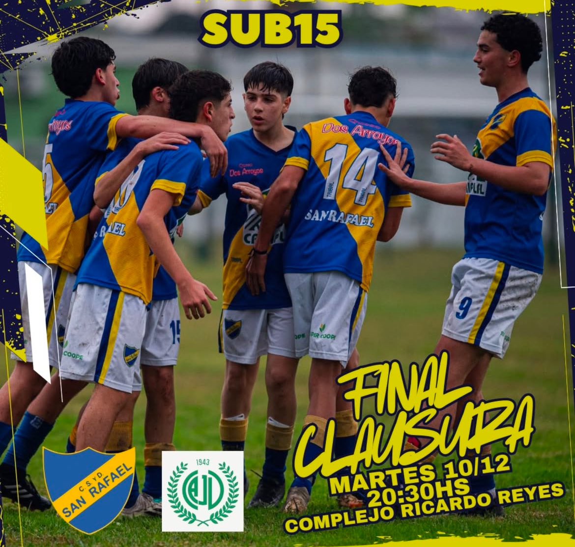 Una nueva final para el club. 

Mañana martes invitamos a todos los parciales del Club para acompañar a los chicos de la Sub 15

Gran campaña realizada en el año que los encuentra peleando por títulos como lo demanda la camiseta

Vamo el club 💙💛