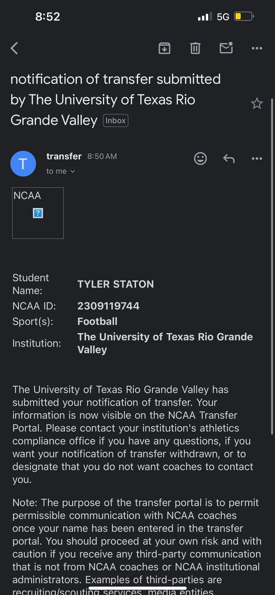 After much consideration, I have decided to enter my name into the transfer portal with four years of eligibility. Tremendous amount of love and respect for everyone at UTRGV. Thank you for the opportunity.