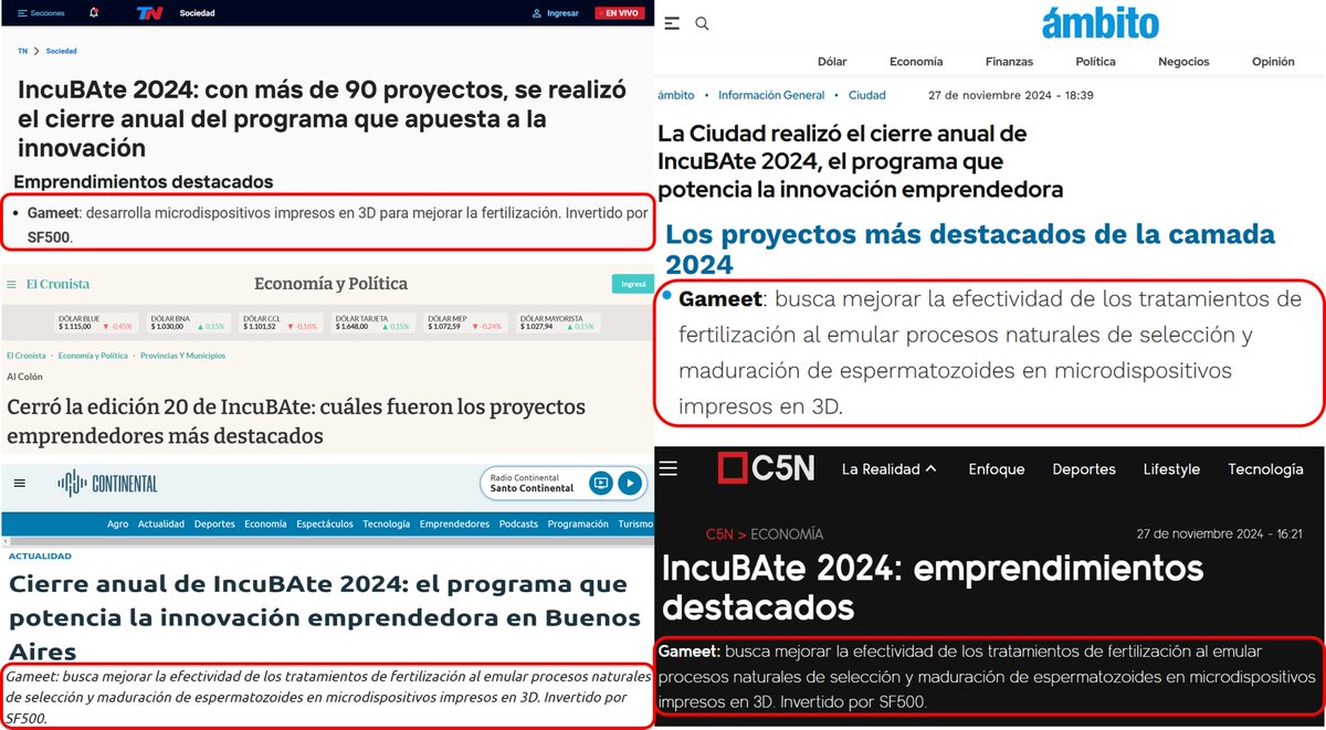 gameet life (@gameet_life) on Twitter photo 📢 Gameet en la prensa: <a href="/todonoticias/">TN - Todo Noticias</a>, <a href="/Ambitocom/">Ámbito Financiero</a>, <a href="/Cronistacom/">El Cronista</a>, <a href="/C5N/">C5N</a> y <a href="/Continental590/">Radio Continental AM 590</a> destacaron nuestra participación en #IncuBAte2024.
Esta visibilidad nos impulsa a seguir innovando en salud reproductiva.
#Gameet #Innovación
<a href="/cmd_incuba/">IncuBAte</a> <a href="/Sf500F/">SF500Fund</a> <a href="/InnovacionUNC/">Secretaría de Innovación y Vinculación UNC</a> 📢 Gameet en la prensa: <a href="/todonoticias/">TN - Todo Noticias</a>, <a href="/Ambitocom/">Ámbito Financiero</a>, <a href="/Cronistacom/">El Cronista</a>, <a href="/C5N/">C5N</a> y <a href="/Continental590/">Radio Continental AM 590</a> destacaron nuestra participación en #IncuBAte2024.
Esta visibilidad nos impulsa a seguir innovando en salud reproductiva.
#Gameet #Innovación
<a href="/cmd_incuba/">IncuBAte</a> <a href="/Sf500F/">SF500Fund</a> <a href="/InnovacionUNC/">Secretaría de Innovación y Vinculación UNC</a>