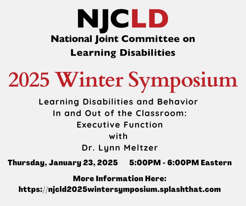 NJCLD is holding their final symposium in their series on learning disabilities and behavior on January 23rd. Learn more and register at: …cld2025wintersymposium.splashthat.com
