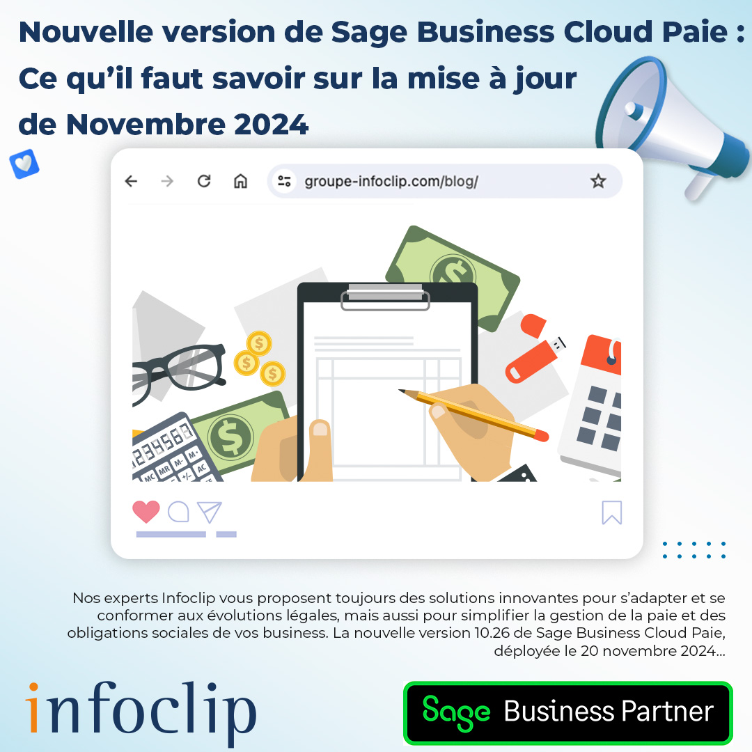 🚨 Nouvelle version de Sage Business Cloud Paie –  🚨
💡 Les experts Infoclip, toujours à la recherche d'innovations, vous accompagnent dans la gestion de la paie. 
#SageBusinessCloudPaie #GestionDeLaPaie #ConformitéLégale 🚀 🔗groupe-infoclip.com/blog/nouvelle-…