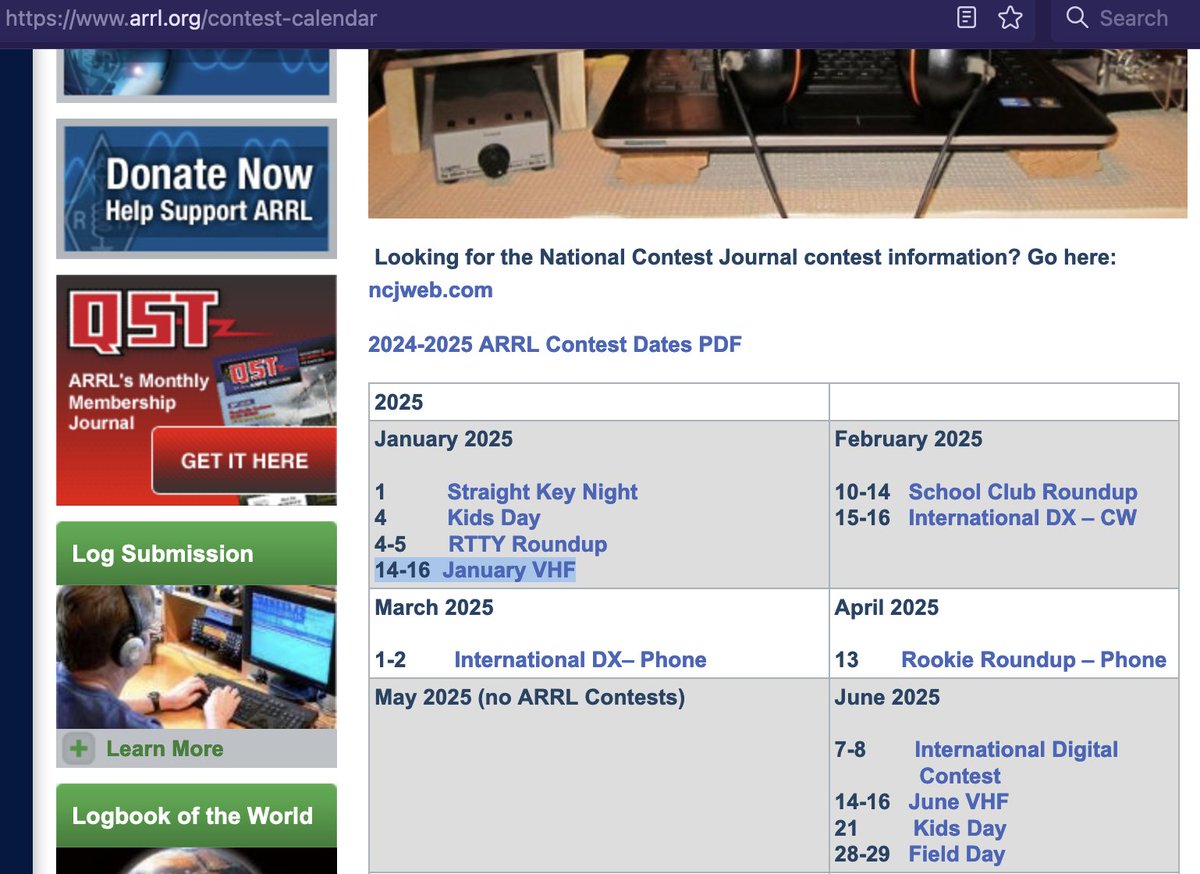k4dmn's tweet photo. @arrl There's a misprint on the contest calendar page of the website. The January VHF dates should be 18-20. (I think the June dates were used instead.) https://t.co/mXL0iyzGXb
