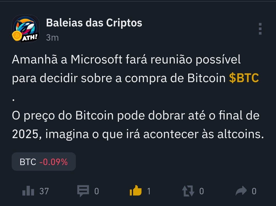 BaleiadasCripto's tweet photo. Amanhã Microsoft decide se comprará bitcoin https://t.co/FqtPeuk9iE