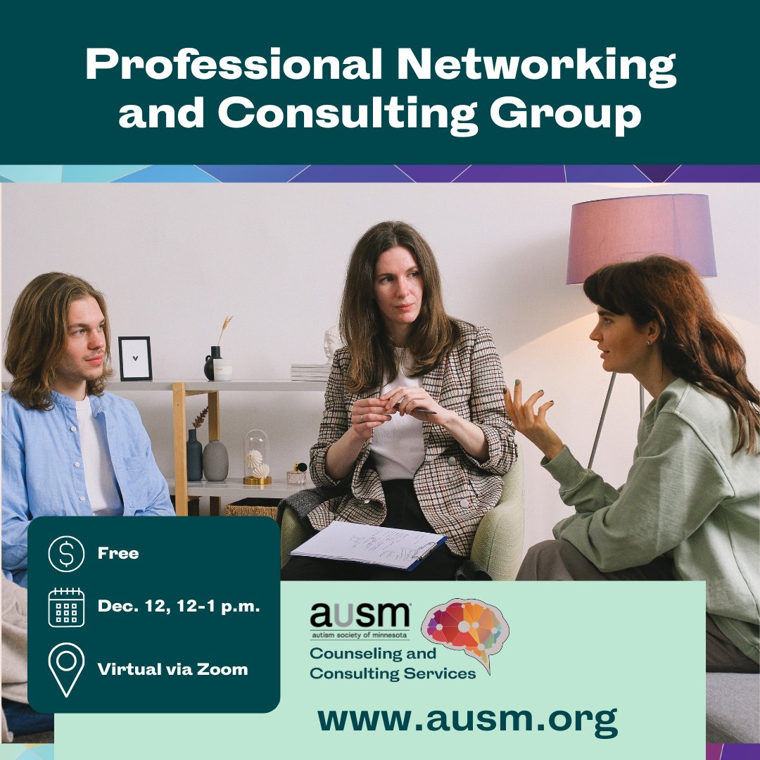 Join us for AuSM's final Professional Networking Group of 2024. 🤝

Connect with peers, share insights, and gain support in working with autistic clients. Let’s wrap up the year with community and collaboration!

RSVP now: ausm.org/professional-n… #Autism #Therapists #Networking