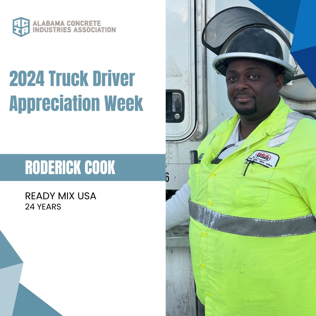 ALConcreteAssoc's tweet image. The ACIA is recognizing December 9-13 as our 2024 Truck Driver Appreciation Week. We appreciate these front-line workers and are proud to celebrate their service to our industry. Let’s meet a few of them!