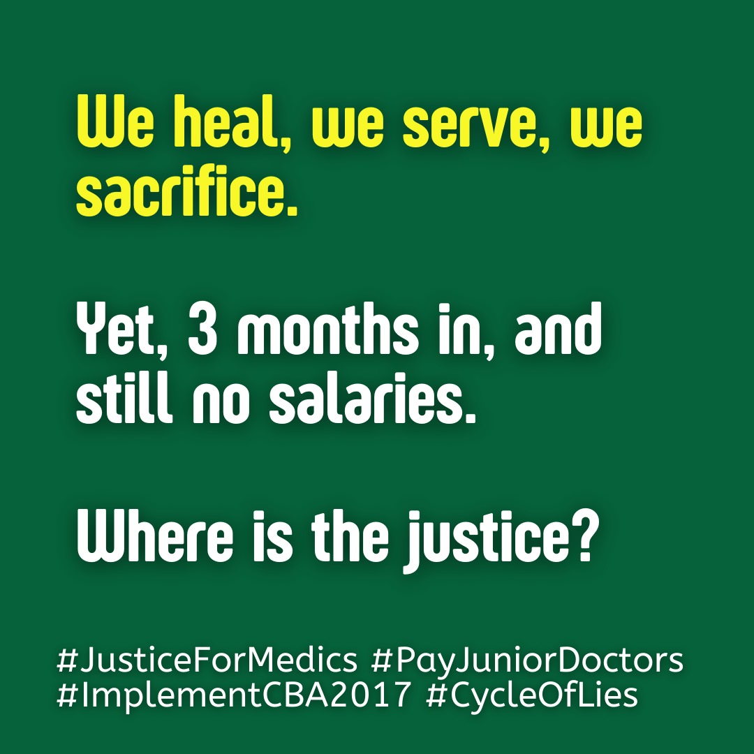 MuseMunga's tweet photo. Afya House should pay junior doctors for the months that we have worked so far.The pay should be  as per CBA  and not the punitive SRC rates. #JusticeForMedics #PayJuniorDoctors #ImplementCBA2017 #CycleOfLies https://t.co/qdLD2Zrh4H