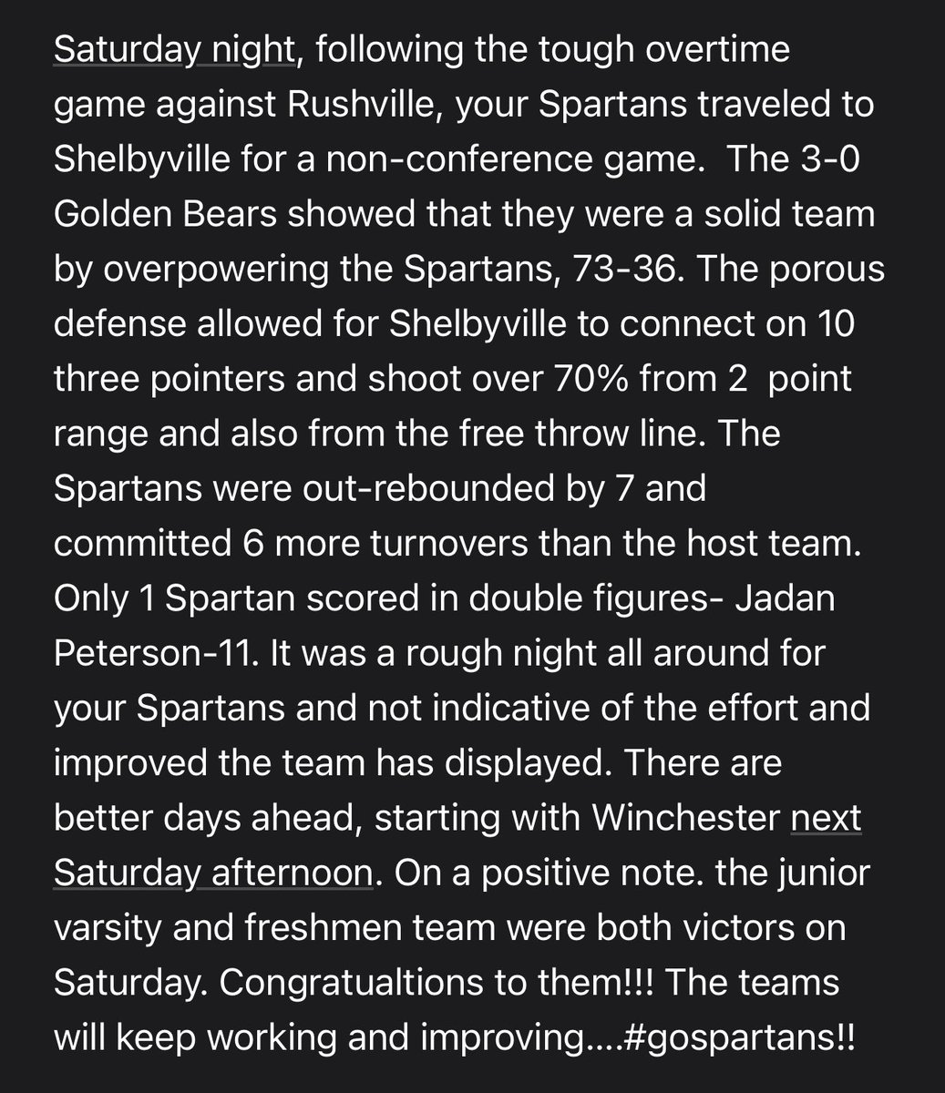 🔴🏀⚪️

Rough game against Shelbyville. Need a great week of practice to get back on the winning track against Winchester this weekend!