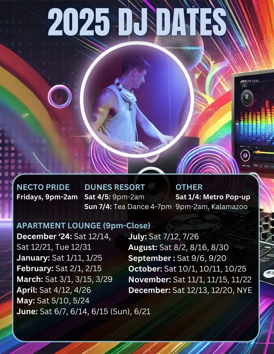 DJDigiMark's tweet image. 🎧🎶🕺🏻
Exciting news - here’s my updated schedule of DJ gigs for 2025!! Hope to see you all on a dance floor in the upcoming year! 😃 more dates to come!!

#dj #gay #djlife
