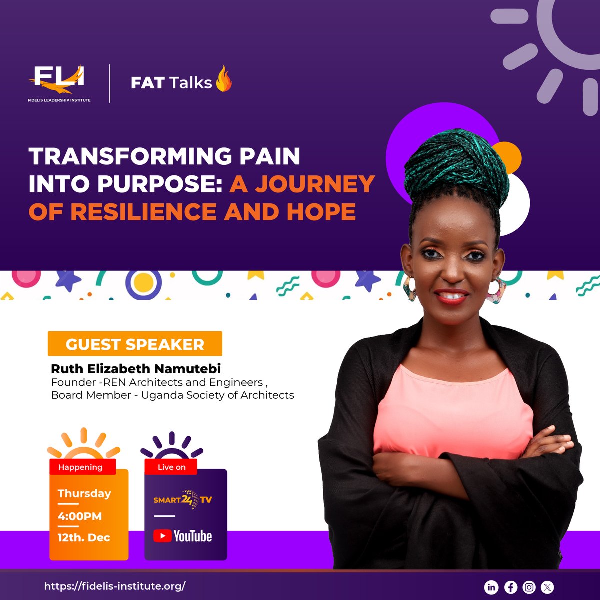 FidelisLeaders's tweet image. F.A.T Talks Alert! 

Join us this Thursday on the #FATTalks , December 12th, at 4:00 PM, for an insightful session: &quot;Transforming Pain into Purpose: A Journey of Resilience and Hope&quot; 🦋

🎙️ Guest Speaker: @MadamArchitectt 
📺 Live on @Smart24TVnow  and YouTube

 #Resilience…
