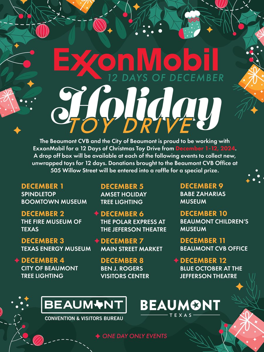 'Tis the season to give back! Drop off a new, unwrapped toy at any of these locations and make a difference this holiday season!