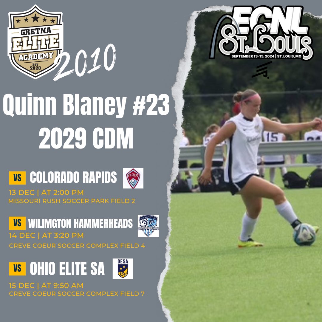 TheSoccerWire's tweet photo. Schedules for some SoccerWire Featured Players who will be competing at the @ECNLgirls St. Louis Event:

• @quinnhb2029 (2029 - @GEA_ECNL)
• @jenna08_soccer (2027 - @vdasoccer)
• @mollymcbride09 (2027 - @SJSCECNL)
• @MaciStancil (2026 - @atlantaunitedsa)

#ECNLSTL https://t.co/8UAuyl7r4Z