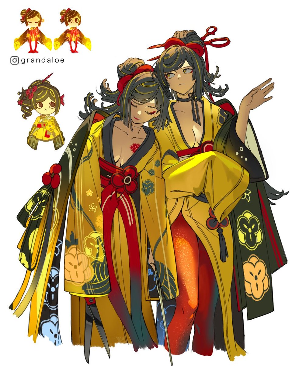 grandaloe's tweet photo. I drew doll Chiori and human Tamato ✂️
#GenshinImpact #原神 #千織 https://t.co/eohVOQpD7N