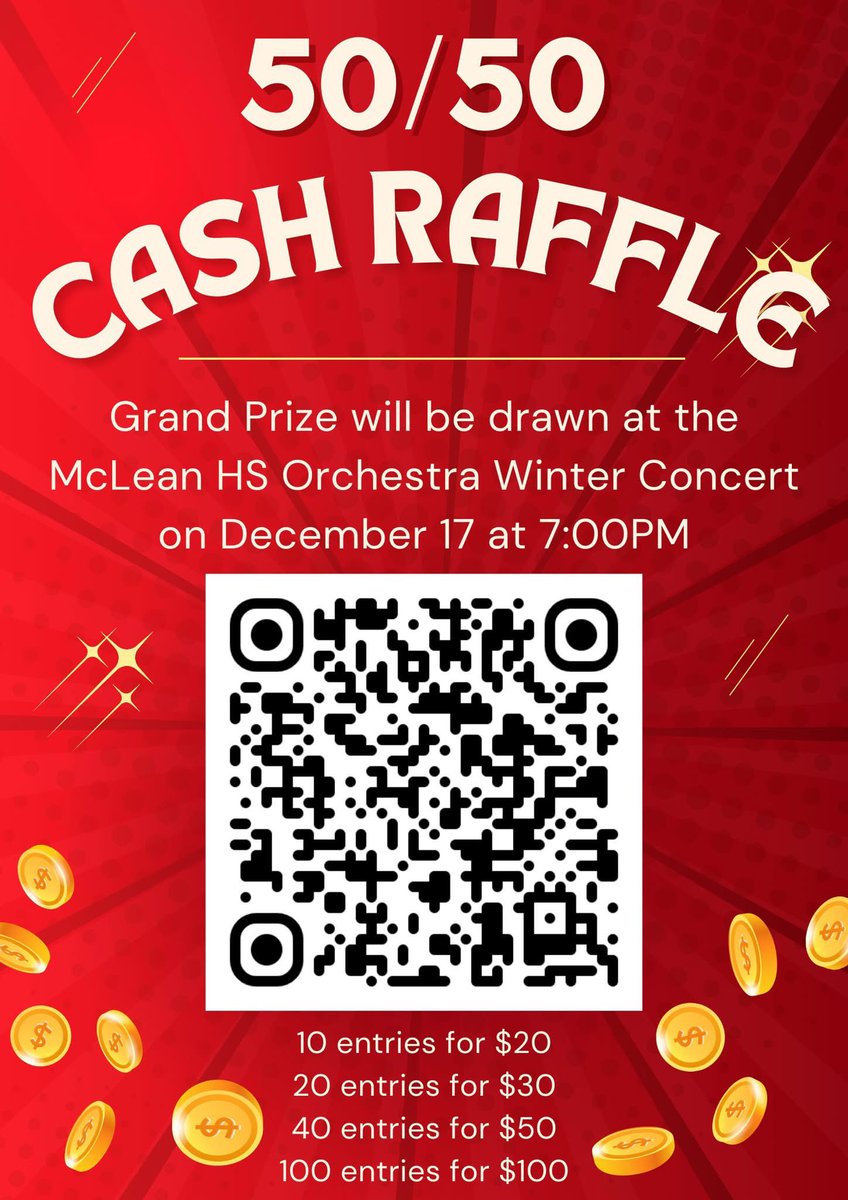 This year, we will be trying out a new 50/50 Cash Raffle! Price will be drawn at our Winter Concert on December 17th, winner does NOT need to be present to win. To enter, visit the link in your bio!