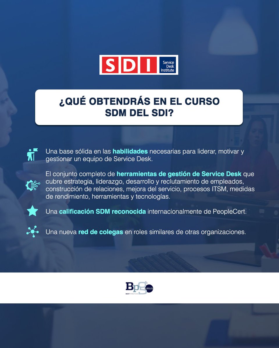BPGurus's tweet image. Domina las áreas clave de la gestión de #ServiceDesk al obtener la certificación de Service Desk Manager del @sdi_institute  (#SDI), reconocida mundialmente, y dirige a tu equipo hacia el éxito duradero. ¡Contáctanos! ➡ 56 2157 4674 o info@bpgurus.com #ServiceDeskManager #SDM
