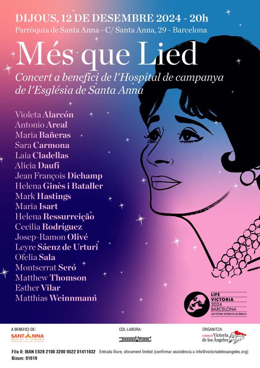 𝐌É𝐒 𝐐𝐔𝐄 𝐋𝐈𝐄𝐃 '𝟐𝟒
𝑷𝒆𝒓 𝑵𝒂𝒅𝒂𝒍, 𝑺𝒂𝒏𝒕𝒂 𝑨𝒏𝒏𝒂
12 de desembre 2024 - 20h

📍C/ Santa Anna, 29 (Barcelona)
🟢 Accés gratuït amb donació voluntària.
📩 Confirmació a info@victoriadelosangeles.org 

🔗 Més informació: lifevictoria.com/es/event/recit…