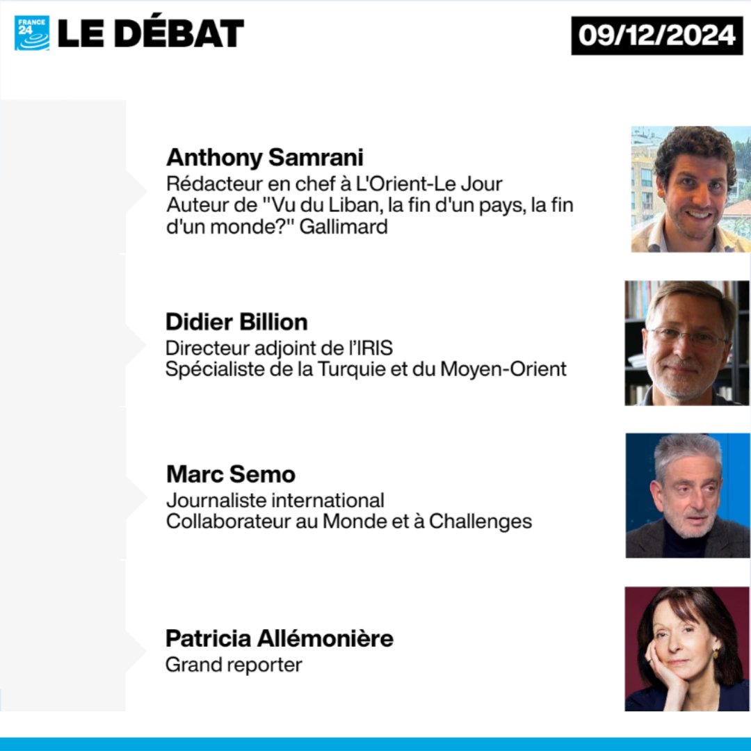 Le Débat – France 24 (@debatf24) on Twitter photo 🇸🇾 Chute d'#Assad : quel avenir en #Syrie ?
Le Débat analyse la situation ce soir à 19h10 avec <a href="/StphAntoine/">Stéphanie Antoine</a>
⬇️A vos questions #DébatF24 ! 🇸🇾 Chute d'#Assad : quel avenir en #Syrie ?
Le Débat analyse la situation ce soir à 19h10 avec <a href="/StphAntoine/">Stéphanie Antoine</a>
⬇️A vos questions #DébatF24 !