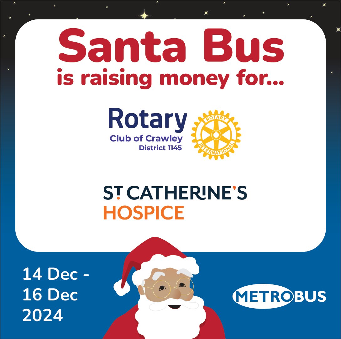The #SantaBus returns on Saturday! This year, we are raising money for Rotary Club Crawley and St Catherine's Hospice. Donate to the 2 fantastic local charities here: gofund.me/71154c07