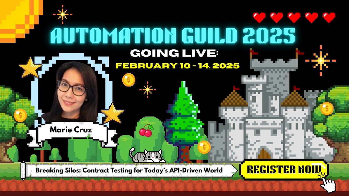 Joe Colantonio (@joecolantonio) on Twitter photo 🚨 Registration for Automation Guild 2025 is NOW OPEN! 🎮 Join us Feb 10–14, 2025 for actionable insights, expert strategies, and 80s Game Show fun. Don’t miss <a href="/mcruzdrake/">Marie Cruz 🇵đź‡</a>’s session on contract testing—simplify API testing like never before. 🚀 Sign up now! 👉 🚨 Registration for Automation Guild 2025 is NOW OPEN! 🎮 Join us Feb 10–14, 2025 for actionable insights, expert strategies, and 80s Game Show fun. Don’t miss <a href="/mcruzdrake/">Marie Cruz 🇵đź‡</a>’s session on contract testing—simplify API testing like never before. 🚀 Sign up now! 👉