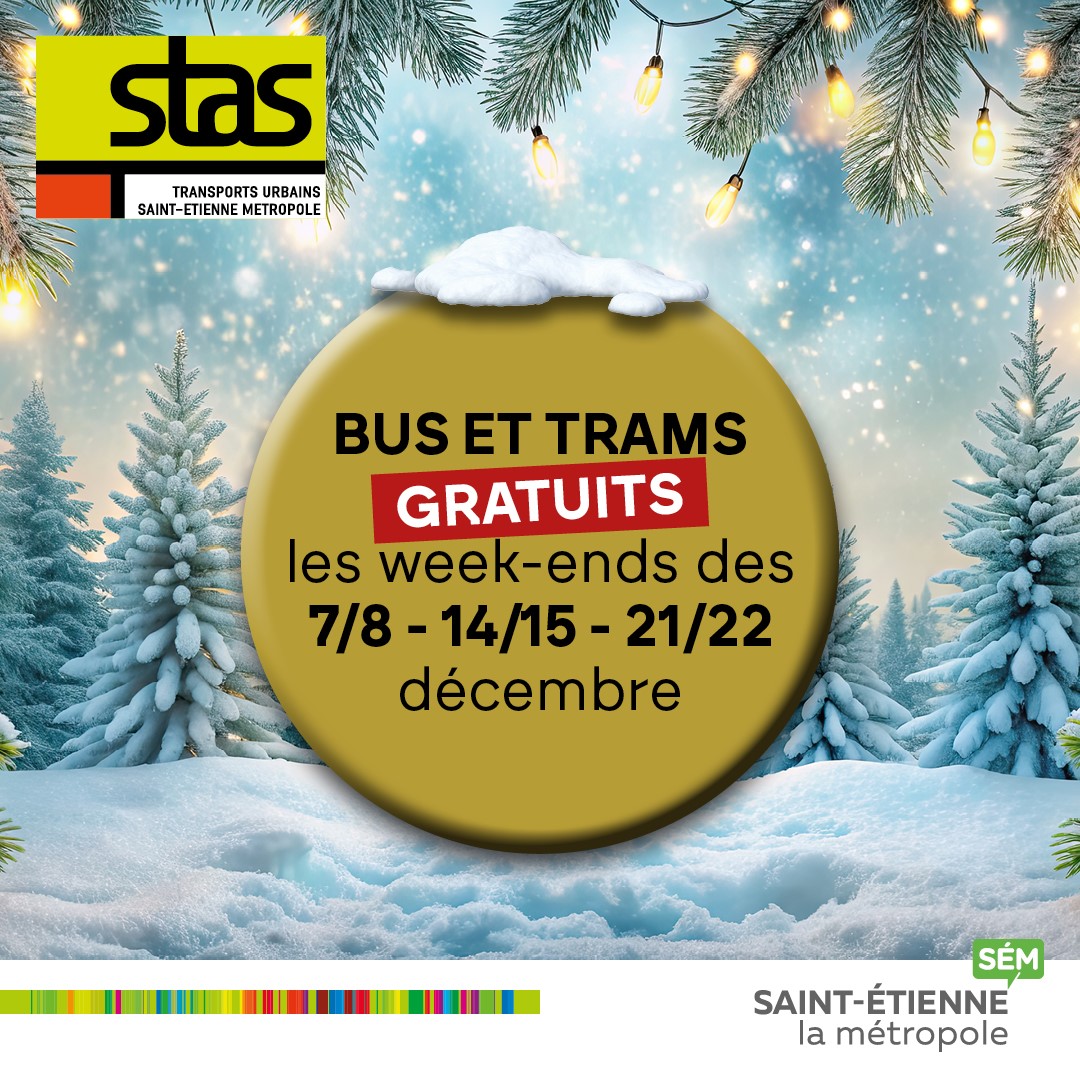 Second week-end de gratuité sur tout le réseau STAS ce samedi 14 et ce dimanche 15 décembre ! 

Profitez-en pour effectuer vos achats de Noël 🎁