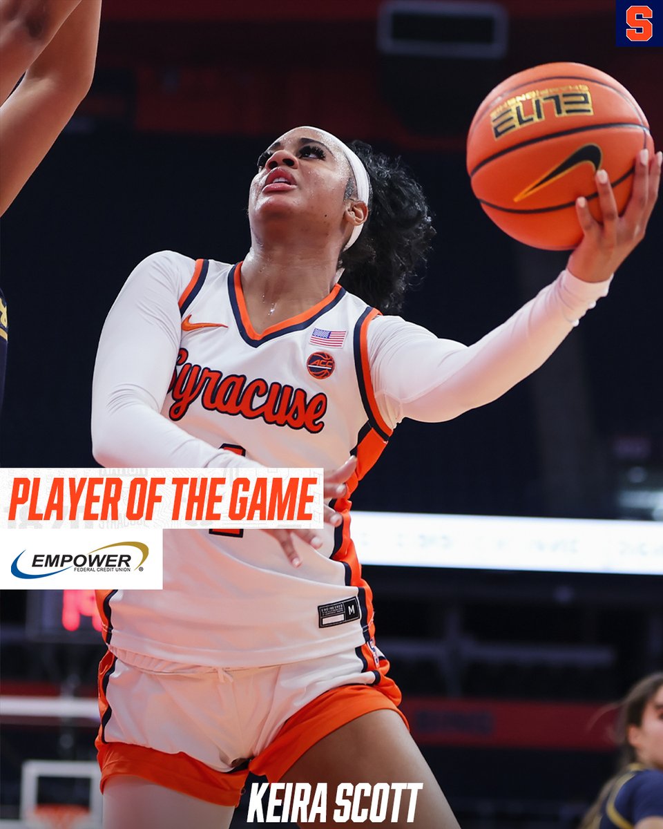 Syracuse Athletics (@cuse) on Twitter photo Keira Scott led the Orange with a career-high 16 points and grabbed 5 boards in <a href="/CuseWBB/">Syracuse Women's Basketball</a>'s game vs. Notre Dame
'Cuse x <a href="/EmpowerFCU/">Empower Federal Credit Union</a> Keira Scott led the Orange with a career-high 16 points and grabbed 5 boards in <a href="/CuseWBB/">Syracuse Women's Basketball</a>'s game vs. Notre Dame
'Cuse x <a href="/EmpowerFCU/">Empower Federal Credit Union</a>