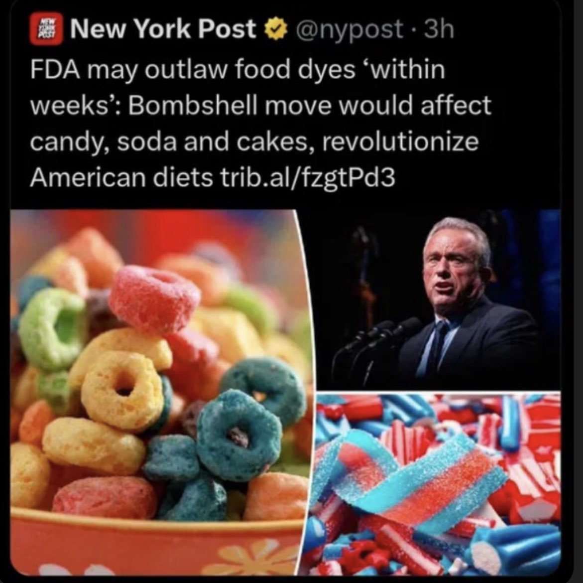 TheEXECUTlONER_'s tweet image. RFK Jr. already having an affect on the FDA? 

Now they want to ban Food Dyes?