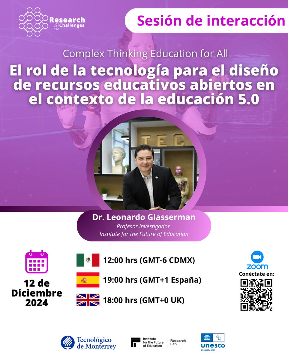 Research4C's tweet photo. ⏳ ¡Solo 3 días! 🌟  
Explora con el Dr. Leonardo Glasserman cómo la tecnología redefine los recursos educativos abiertos en la era 5.0. 
 🗓 12/Dic  🕛 12:00 hrs GMT-6 🇲🇽 💻 
Participa desde tu computadora. 
🔗 Regístrate:  https://t.co/hczf0X9UaI https://t.co/tvmbKPj3rC