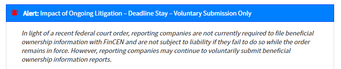 On Dec 3 a US District Court issued a preliminary injunction to block the Corporate Transparency Act &amp; the Beneficial Ownership Information Reports. 

The <a href="/USTreasury/">Treasury Department</a> has now issued the following

We recommend taxpayers pause any BOIR submissions ahead of further guidance.

#BOIR