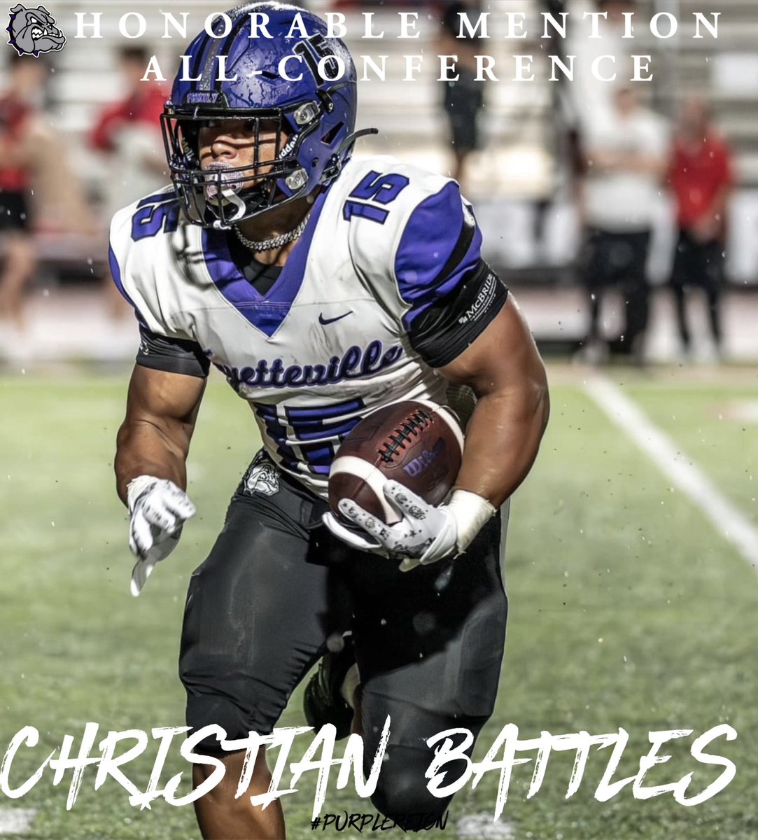 FayBulldogsFB's tweet photo. 2024 Honorable Mention All-Conference
RB Christian Battles @cBattlesC
#FAM1LY ☔️ https://t.co/h0uAQIdZlG