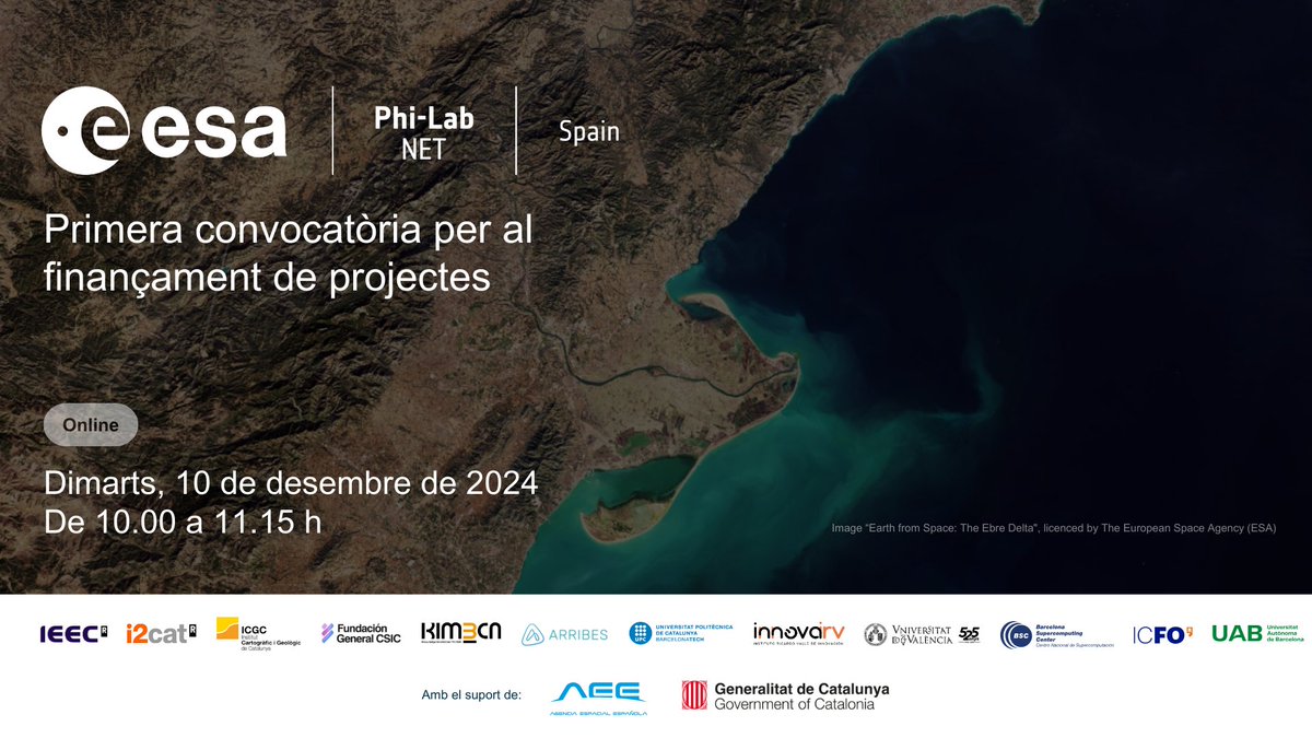 dca_cat's tweet photo. 🚀Barcelona serà la seu de l’ESA #PhiLab NET Spain.

Presentem la primera #convocatòria de finançament de #projectes de tecnologies espacials innovadors.  

🗓️10/12 - 10 h 
💻Online 
🔗Inscripció: https://t.co/ZurRWGX3Mi https://t.co/uJGkNXUDGx