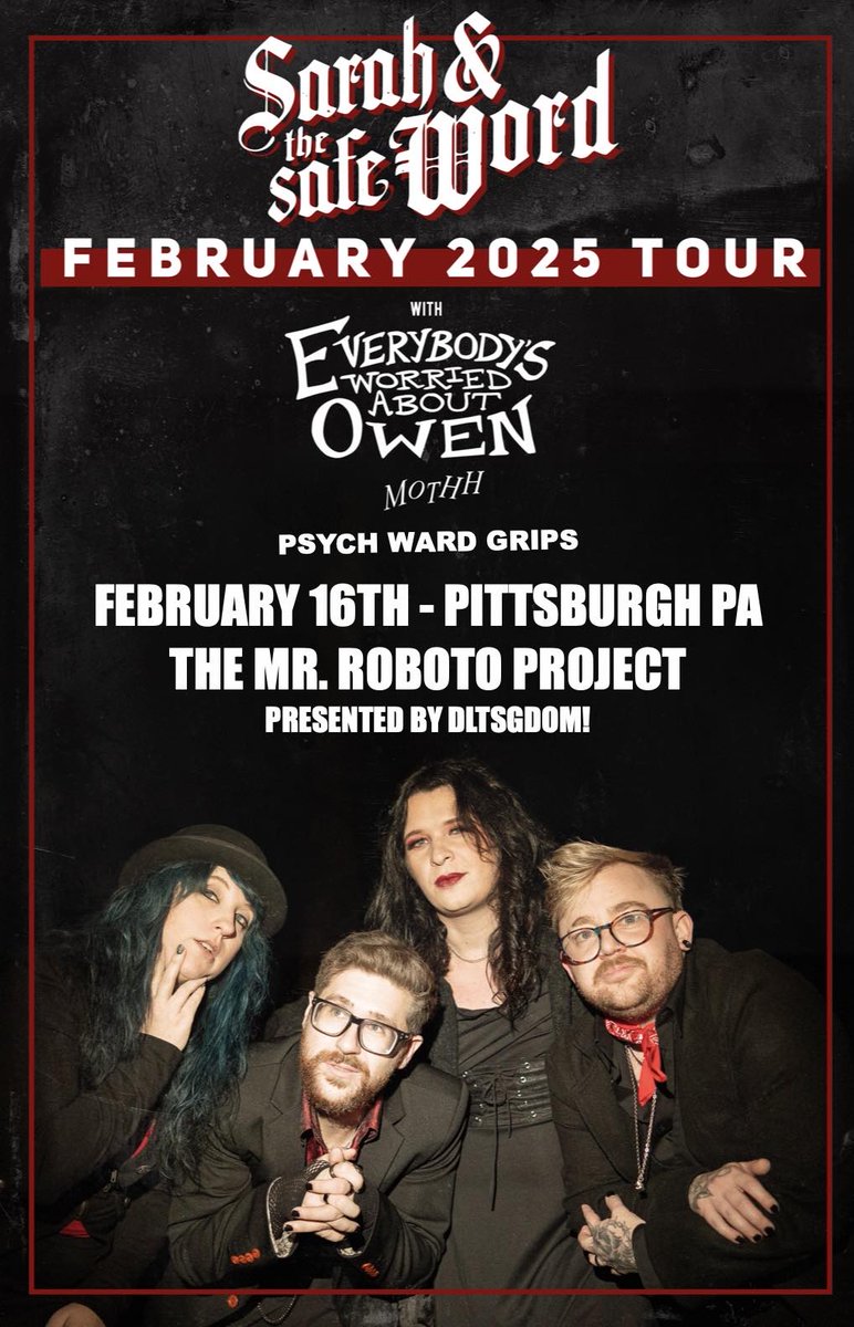 dltsgdomshows's tweet image. NEW SHOW: @SATSWband w/ @WorriedAbtOwen + @MOTHHofficial + @psychwardgrips 2/16 at @RobotoProject!!

TICKETS: dltsgdom.ticketleap.com/sarah-and-the-… 

LISTEN: sarahandthesafeword.bandcamp.com
…erybodysworriedaboutowen.bandcamp.com
machineryofthehumanheart.bandcamp.com