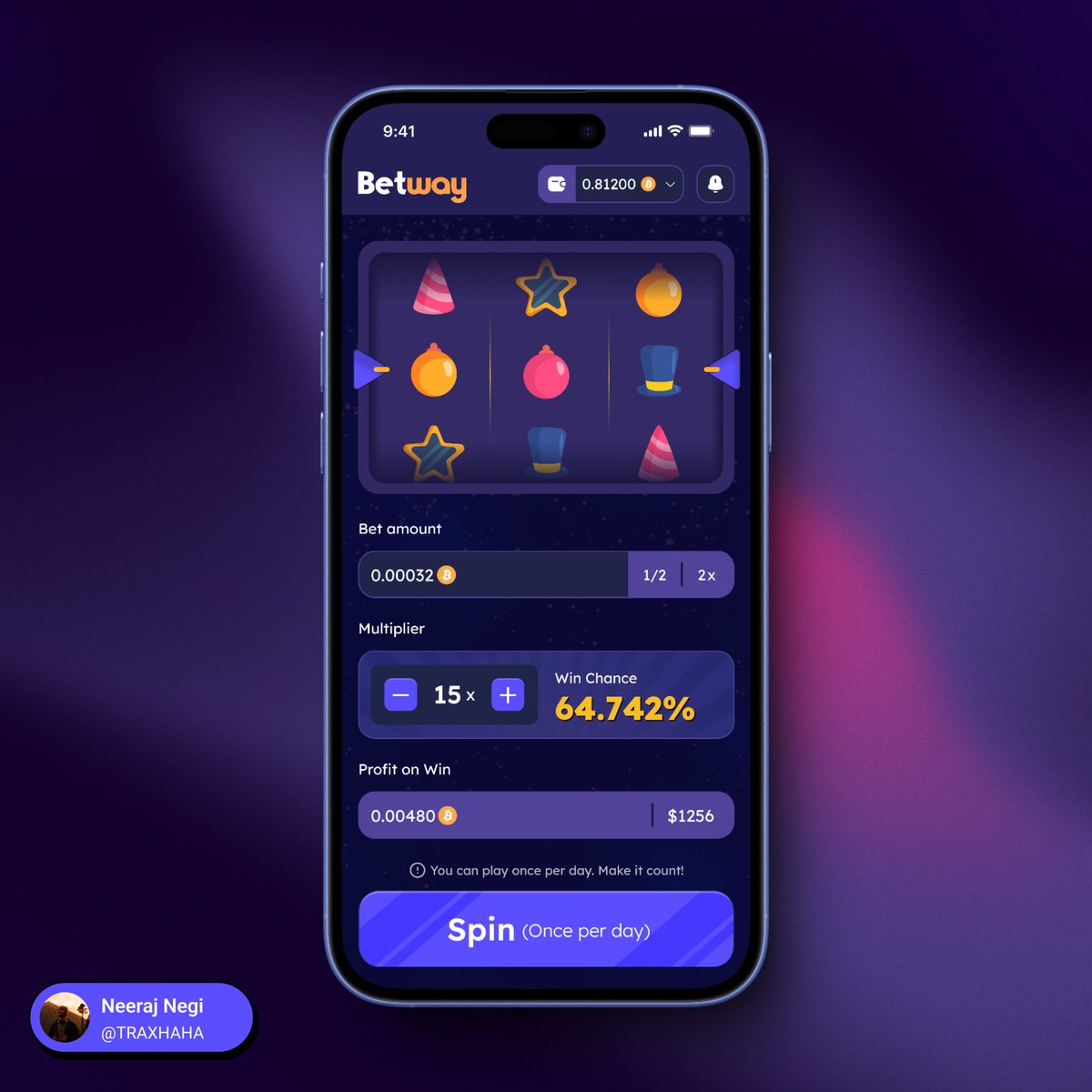 TRAXHAHA's tweet photo. @getcreatr Day 3 Submission for
@getcreatr

Prompt - Design an online casino gameplay that features a screen for playing slots jackpot. However, there’s a catch: users can only play slots once a day.

#design #hackathon https://t.co/GMPn8yLB7m