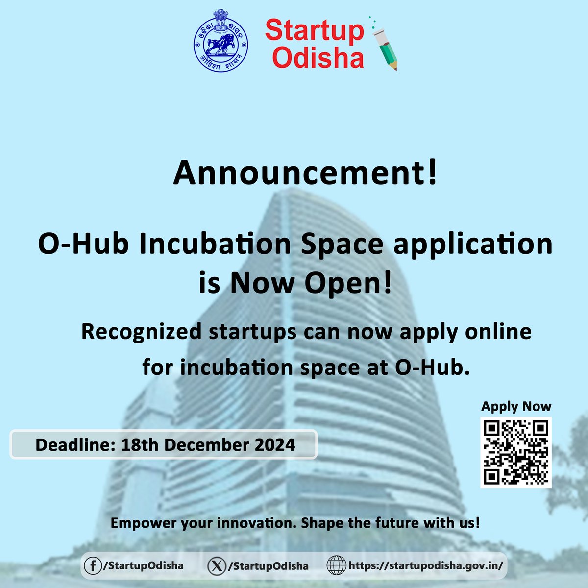 startup_odisha's tweet photo. 𝐀𝐩𝐩𝐥𝐢𝐜𝐚𝐭𝐢𝐨𝐧𝐬 𝐚𝐫𝐞 𝐧𝐨𝐰 𝐨𝐩𝐞𝐧 𝐟𝐨𝐫 𝐭𝐡𝐞 𝐎-𝐇𝐮𝐛 𝐈𝐧𝐜𝐮𝐛𝐚𝐭𝐢𝐨𝐧 𝐒𝐩𝐚𝐜𝐞 𝐎𝐧𝐥𝐢𝐧𝐞
Recognized startups under startup Odisha are invited to apply through the official link :https://t.co/tix8HqRODs.

 Submit your application today!

#OHUB #startups #innovation #Odisha #startupodisha #Economicgrowth #Startupecosystem #Entrepreneurship #StartupOpportunity

@CMO_Odisha 
@SecyChief 
@GokulanandaBJP 
@MsmeDepartment 
@IPR_Odisha 
@startupindia