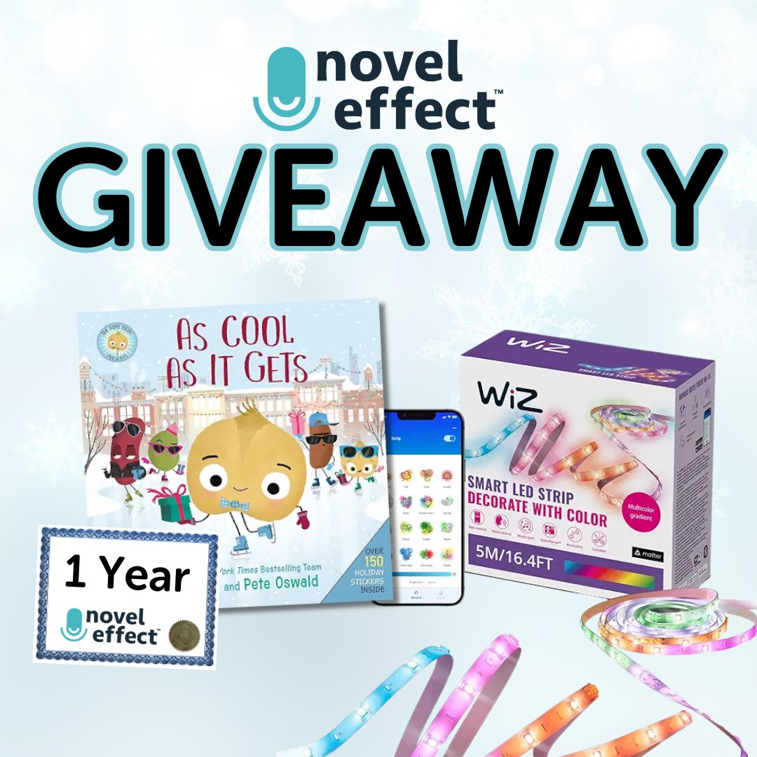 WIN 1 Year of Novel Effect, As Cool As It Gets (hardcover), and smart LED light strips for your space!  📚 🎶 

✨ Follow us! 
✨ Tag a friend and comment why you're excited to win 1 year of Novel Effect soundscapes!
✨ Retweet for an extra entry!

Not affiliated with X. Giveaway
