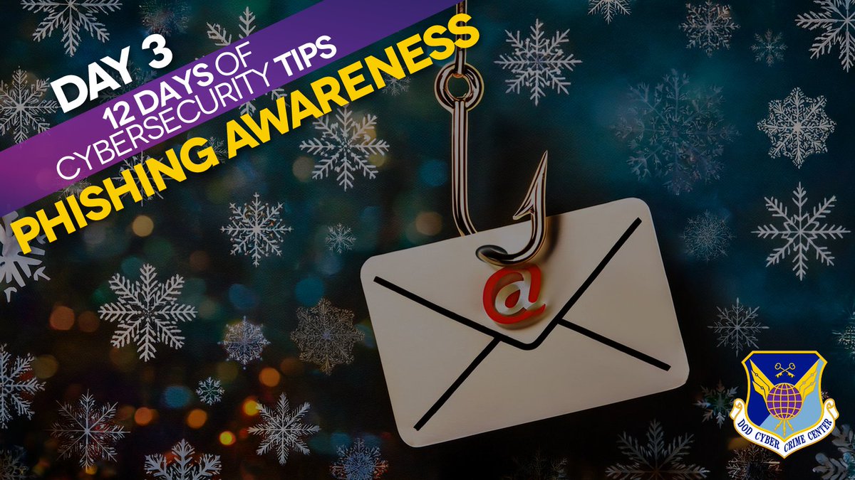 DC3Forensics's tweet photo. On the third day of #CyberSecurity, beware of phishing scams! Don't click on suspicious links or open unknown attachments. #12DaysOfCyberSecurity 

Learn more about phishing: https://t.co/LithcsGAqk. https://t.co/vbwdWZ0jvl