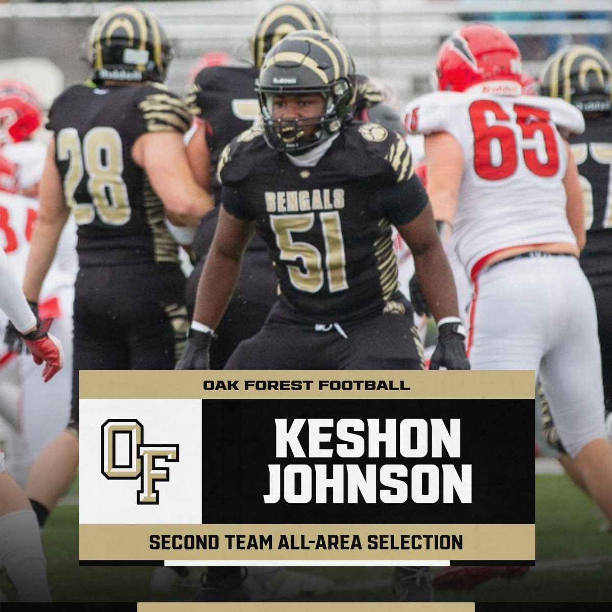 Congratulations to one of our own, Keshon Johnson for being recognized to the Daily Southtown's  All-Area Team! 

#thebengalway🐅 #51 #OLINE #Hogs #🐷🐽🐖 #southtown #allarea #oneteam #onefamily #oneschool #oneway