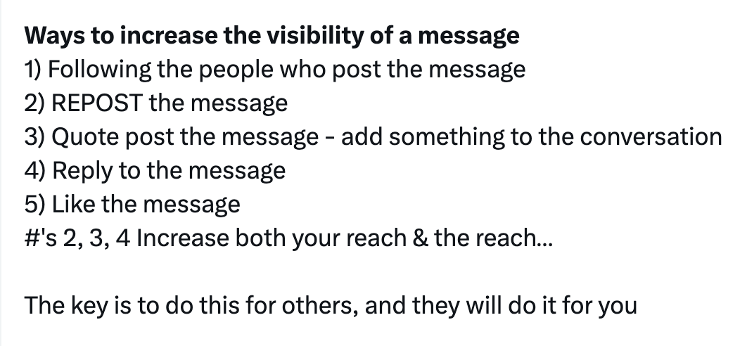 **New Pinned Post**
When you comment on a post, repost it so that your followers can see the original post you are commenting on.  Likes do not have much impression.