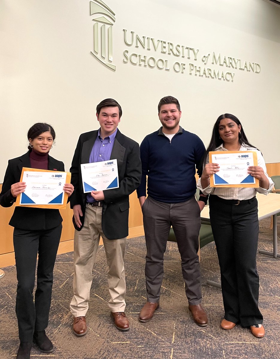 UMB - AAPS (@aapsumb) on Twitter photo Last Friday, we had the honor of judging the poster presentations by the Master's students in the PSC program <a href="/umsop/">University of Maryland School of Pharmacy</a>. Big congrats to this year's top 3 winners!🎉
🥇First Place: Germaine Fernandes
🥈Second Place: Sarah Philip
🥉Third Place: Ethan Plemmons Last Friday, we had the honor of judging the poster presentations by the Master's students in the PSC program <a href="/umsop/">University of Maryland School of Pharmacy</a>. Big congrats to this year's top 3 winners!🎉
🥇First Place: Germaine Fernandes
🥈Second Place: Sarah Philip
🥉Third Place: Ethan Plemmons