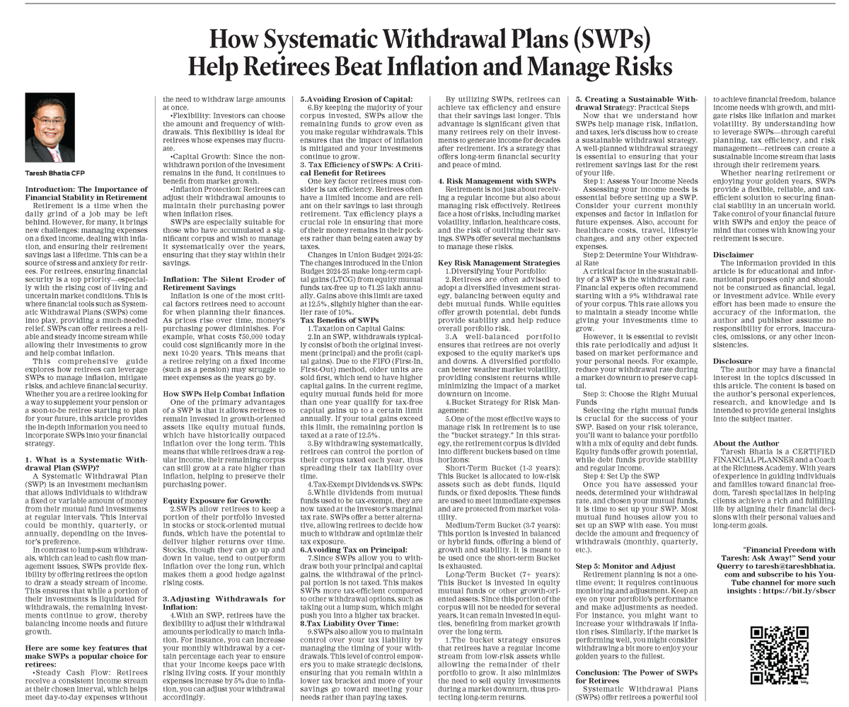 TareshBhatiaCFP's tweet photo. 🌟🚀 Weekly Column Alert! 🚀🌟in @GreaterKashmir, https://t.co/kuKoQ0KPEU
#RetirementPlanning, #SystematicWithdrawalPlans #tareshbhatia #TheRichnessAcademy https://t.co/UksFzCjOgO