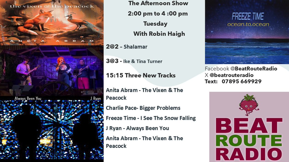 robinhaigh's tweet photo. Please Join me Tuesday Afternoon's 2pm to 4 pm
https://t.co/PNYqYnJrhB
10 th December 14:00 to 16:00
Send your music requests in ..
Email - Studio@beatrouteradio.co.uk
Text – 07895 669929
2@2 –Shalamar
3@3 - Ike &amp; Tina Turner
New Music 15:15 https://t.co/3L2umY5rzx