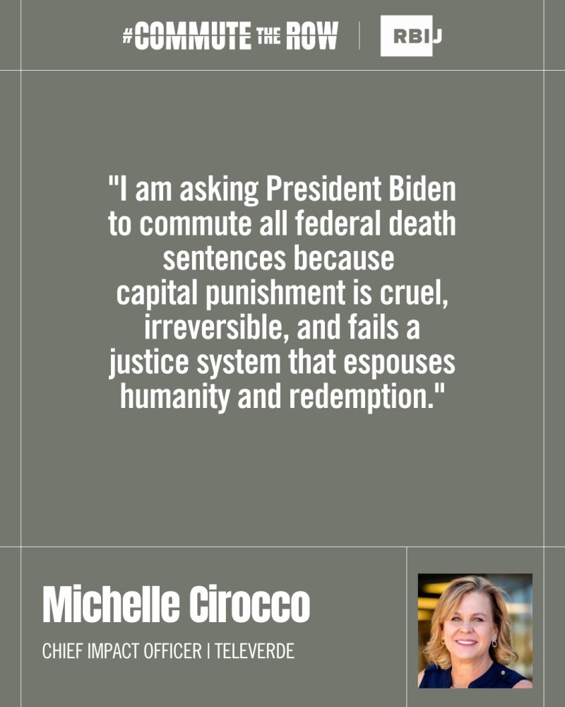 Televerde's tweet image. Televerde&apos;s Chief Impact Officer, @mcirocco, joins over 100 global business leaders in urging President Biden to commute all federal death sentences.  
bit.ly/3ZswG9h #CommuteTheRow #RBIJ