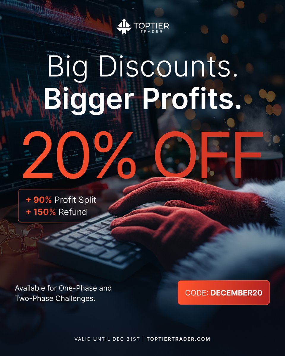 December Promotion is LIVE. ❄️🔥

20% off ALL Challenge Types 
90% Lifetime Profit Split 
150% Refund
Code: DECEMBER20

🔗  bit.ly/4gt4Osv