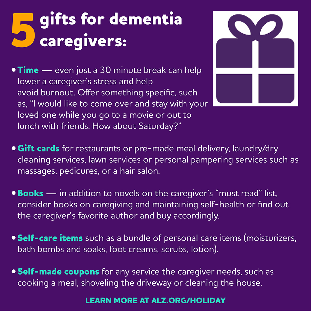 Do you have a caregiver on your shopping list this Christmas? One of the things they might appreciate most is your time. Find other ideas at alz.org/holiday