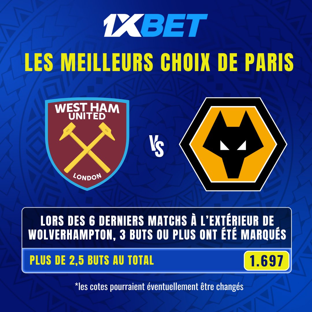 1xbet_cm's tweet photo. 🔥TOP PARIS DU MATCH⚽
Les Hammers et les Wolves s’affrontent dans un match intense !
💥 L’attaque de West Ham percera-t-elle la défense, ou les Wolves nous surprendront-ils ?
Ce duel promet d’être passionnant !
#1xBet #WestHamWolves #EPL #Football https://t.co/yL7WociB35