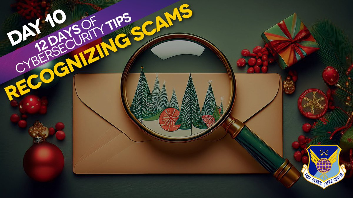 DC3Forensics's tweet photo. On the tenth day of #CyberSecurity, learn to recognize online scams and fraud. Stay vigilant and informed. #12DaysOfCyberSecurity

Learn more about recognizing scams: https://t.co/k0srgOp0r9. https://t.co/ZqN01WtyWk
