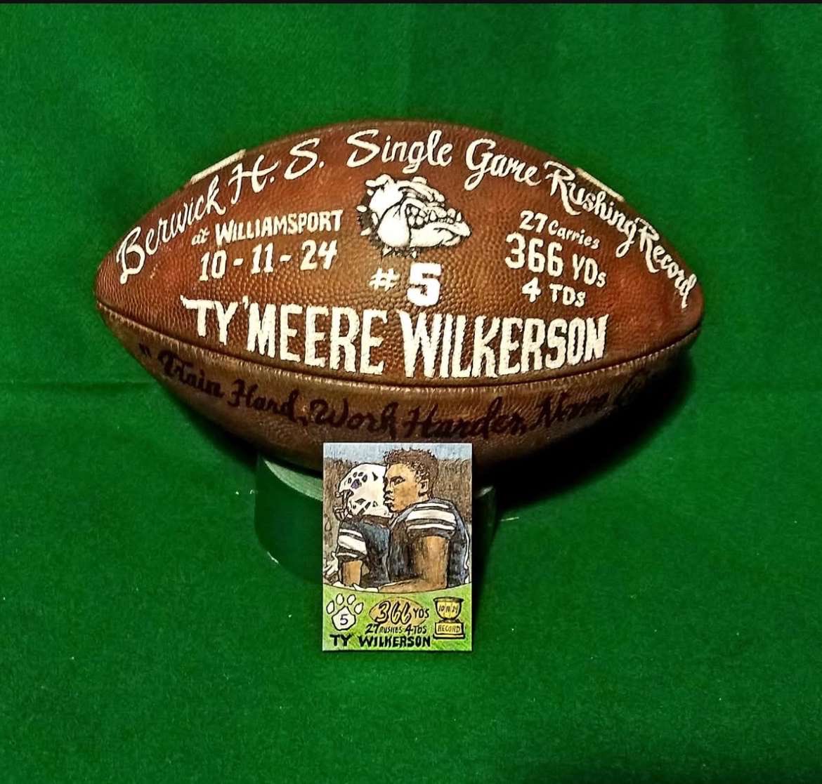 Tywilkerson2020's tweet photo. Very thankful to be the NEW Record Holder at Berwick for most rushing yards in a single game (366 vs. Williamsport)☝️

Just the beginning, wouldn’t be possible without my coaches or guys up front 👏

@Berwick_WETSU @VAPORTRAIL2471 https://t.co/sY8BLFQXb0