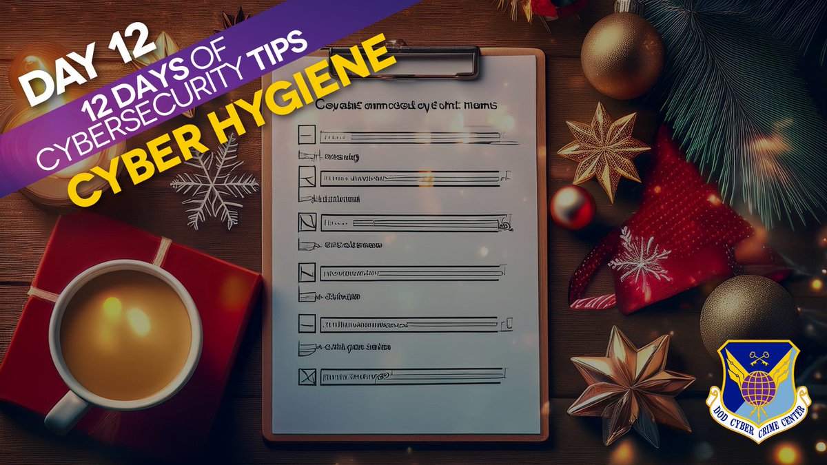 DC3Forensics's tweet photo. On the twelfth day of #CyberSecurity, practice good cyber hygiene! Regularly review and improve your security habits. #12DaysOfCyberSecurity

Learn more about cyber hygiene: https://t.co/e6noxISIg7. https://t.co/qutGzPzYMY