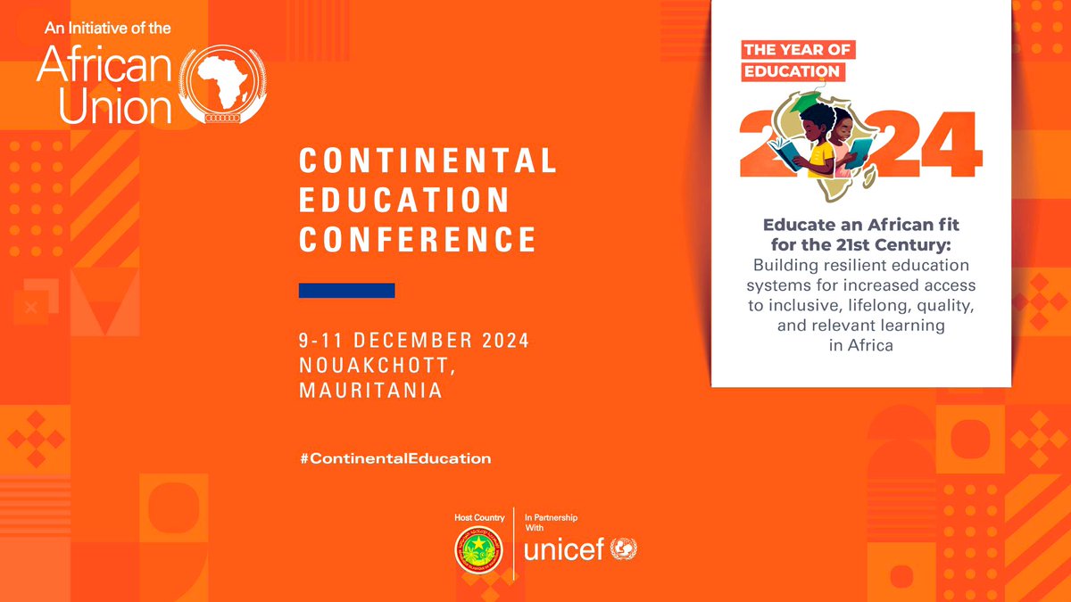 Prof. Mohammed Belhocine (@he_belhocine) on Twitter photo The Continental Education Conference launched this morning in #Nouakchott in #Mauritania🇲🇷 with <a href="/UNICEF_AUOffice/">UNICEF Office to the African Union & ECA</a> is a key milestone in our path towards a high-quality, inclusive, and equitable education in #Africa within <a href="/_AfricanUnion/">African Union</a> #ThemeofYear2024
I reminded that our task The Continental Education Conference launched this morning in #Nouakchott in #Mauritania🇲🇷 with <a href="/UNICEF_AUOffice/">UNICEF Office to the African Union & ECA</a> is a key milestone in our path towards a high-quality, inclusive, and equitable education in #Africa within <a href="/_AfricanUnion/">African Union</a> #ThemeofYear2024
I reminded that our task