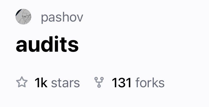 pashov's tweet photo. 1000 Github repository stars✨

With >150 security audit reports uploaded (~100 team and ~50 solo) and 2 years later, the "audits" repository of Pashov Audit Group hit 1000 stars. Huge milestone, many more audit reports to come🫡 https://t.co/SqA9JoZMSZ