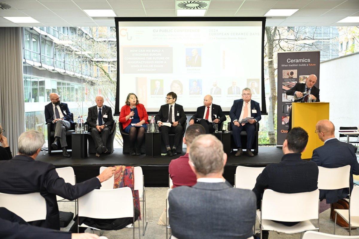 CerameUnie's tweet photo. On 4 December, to close the #24ECD, CU Members & guests welcomed a panel of distinguished guests to discuss how to build a stronger #EU considering the future of #manufacturing from a whole value chain approach. See here the 🔑messages shared by the guest speakers. #MADEinEU. https://t.co/7HWIayQa9H