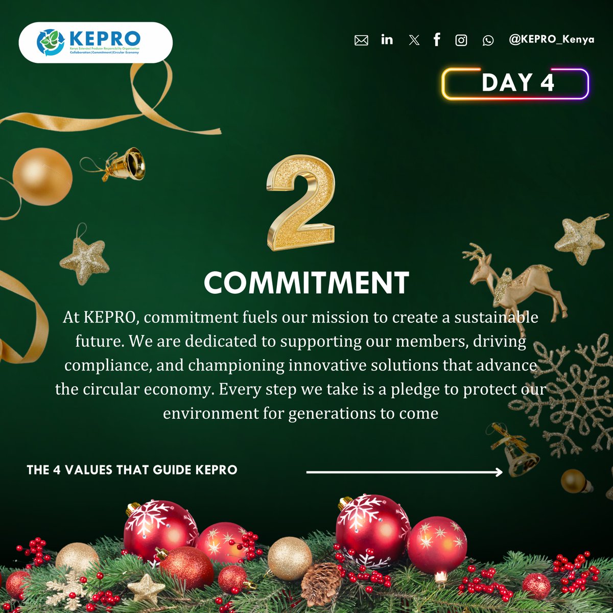 kepro_ke's tweet photo. Day 4: Values That Drive Change!
At #KEPRO, our values are more than just words—they are the foundation of everything we do. They guide us, inspire us, and shape our journey toward a more sustainable future.
In the pursuit of a circular economy, our values which are: #Collaboration, #Commitment, #Community, and #Circularity hold immense significance. They empower us to:
✅Collaborate with stakeholders across industries to drive collective impact.
✅Stay committed to innovation, accountability, and lasting change.
✅Build a thriving community where every voice matters.
✅Champion circularity as the cornerstone of sustainability.
Values are the compass that keeps us aligned with our mission to create a cleaner, greener planet. They remind us that achieving a circular economy is not just about managing waste—it's about reshaping systems, inspiring action, and leaving a legacy of hope for future generations.
With strong values, anything is possible. Together, let’s continue driving the circular economy forward.
#12DaysOfChristmas #CircularEconomy #CircularChristmas #KEPROinAction #Sustainability